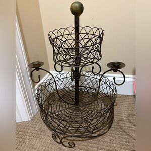 Black 2 tiered Basket With Candle holders